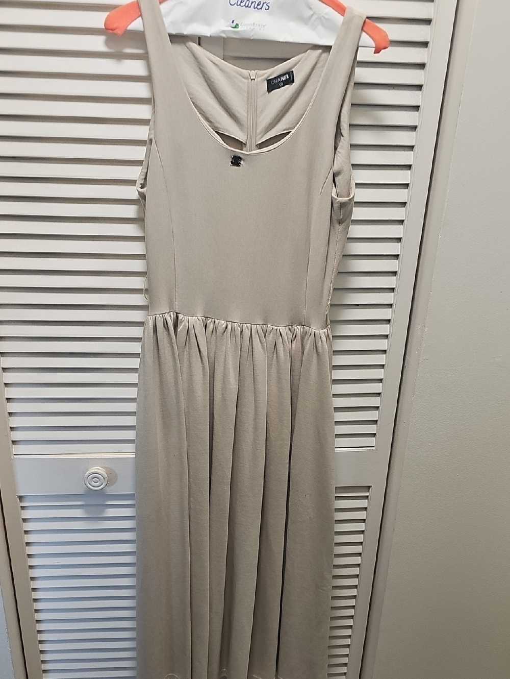 CHANEL Beige Sleeveless Maxi Dress with Gathered Waist